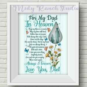 For My Dad in Heaven Poem UNFRAMED Wall Art Memorial Remembrance Wall Decor